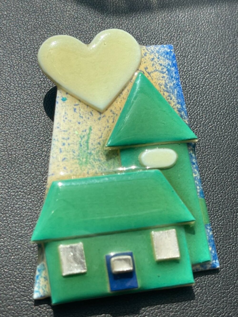 House Pins By Lucinda Pastel Green & Blue House Brooch With Heart Design Handmad